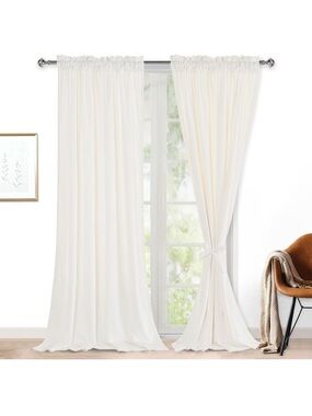 Pair white velvet curtains 62 x 108”
